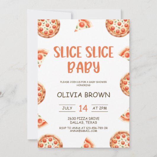 Slice Baby shower Invitation Pizza Douche (Devant)
