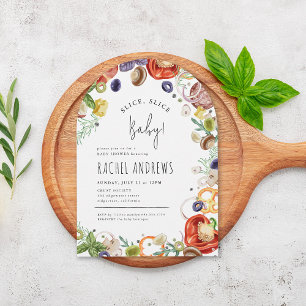 Slice Baby Trendy Pizza Party Baby shower Kaart