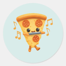 Slice Het spelen van een Harmonica Schattige Ronde Sticker