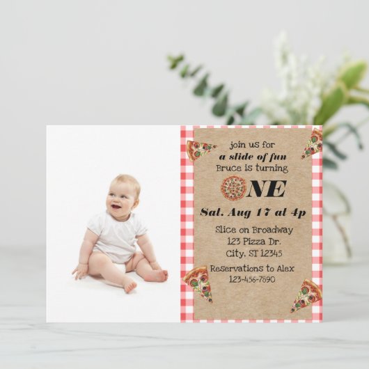 Slice of fun 1st Birthday with photo Kaart (Staand voorkant)