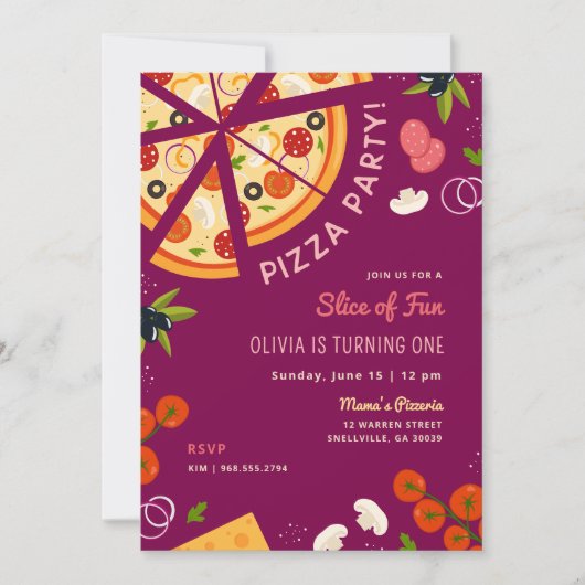 Slice of Fun 1st Verjaardag Pizza Party Kaart (Voorkant)