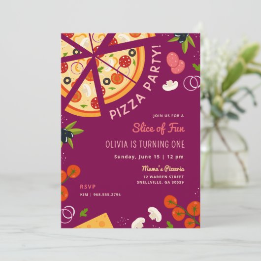 Slice of Fun 1st Verjaardag Pizza Party Kaart (Staand voorkant)