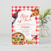 Slice Of Fun Pizza En Wijn Thema Volwassen Verjaar Kaart (Staand voorkant)