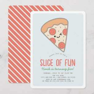 Slice Of Fun Pizza Party Kawaii Blue Boy Verjaarda Kaart