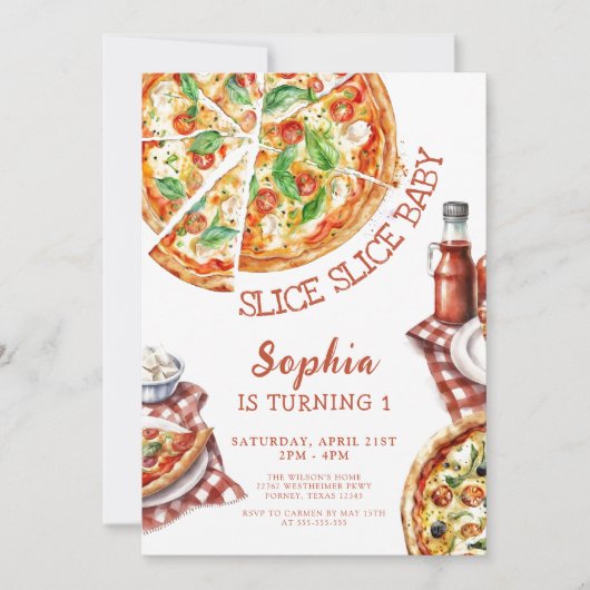 Slice Slice Baby Modern Pizza 1e verjaardag Kaart (Voorkant)