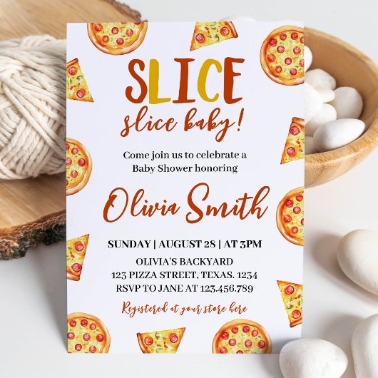 Slice Slice Baby Modern Pizza Douche Invitation