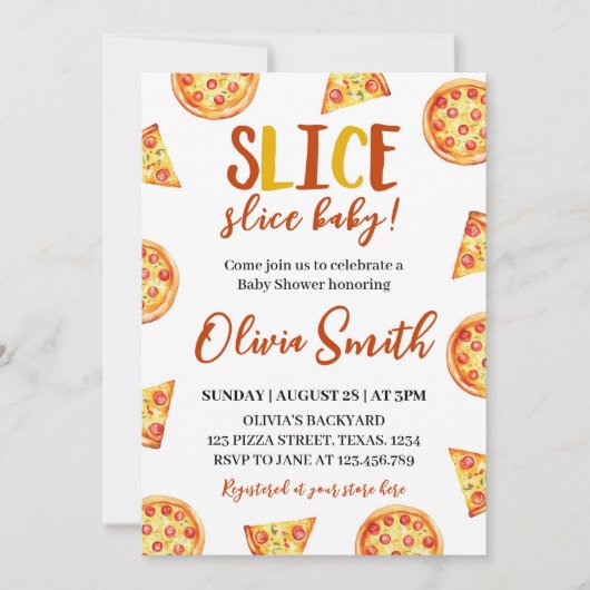 Slice Slice Baby Modern Pizza Douche Invitation (Devant)