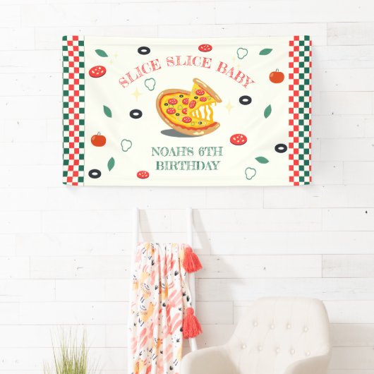 Slice Slice Baby Modern Pizza Verjaardagsfeest Spandoek (Insitu)