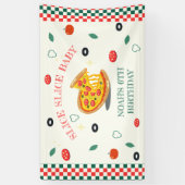 Slice Slice Baby Modern Pizza Verjaardagsfeest Spandoek (Verticaal)