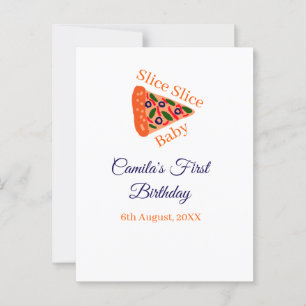 Slice Slice baby pizza bruin blauw 1e verjaardag Briefkaart