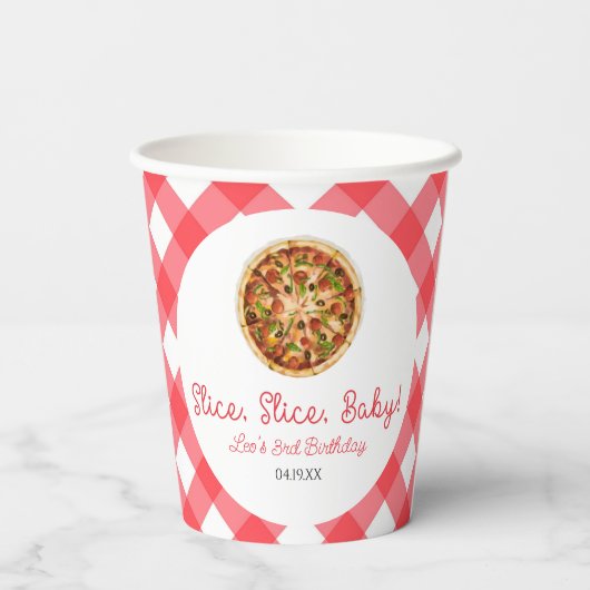 Slice, Slice, Baby! Pizza Verjaardagsfeestje Papieren Bekers (Achterkant)