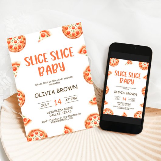 Slice Slice Baby shower Invitation Pizza Shower Kaart