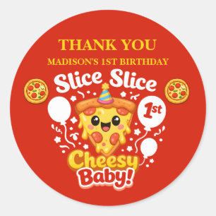 Slice Slice Cheesy Baby Pizza 1e verjaardag cadeau Ronde Sticker