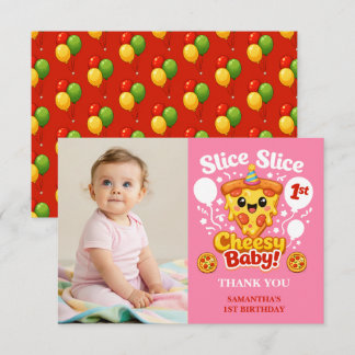 Slice Slice Cheesy Baby Pizza Girl 1st Birthday Bedankkaart