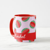 Sliced watermelon pattern on pink mok (Voorkant links)