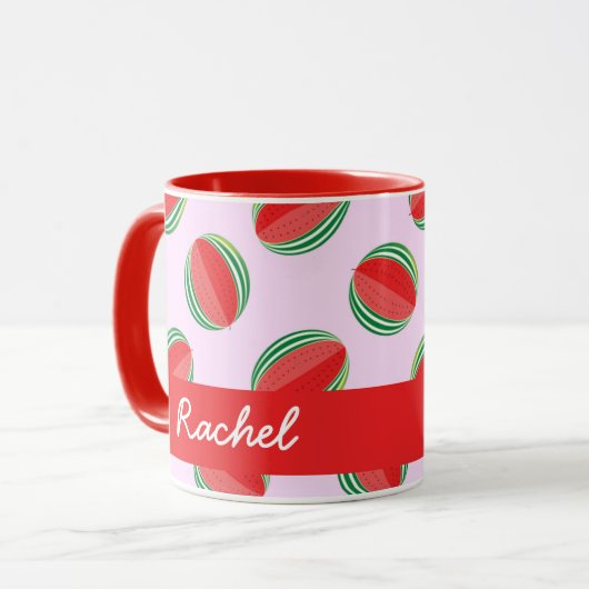 Sliced watermelon pattern on pink mok (Voorkant links)