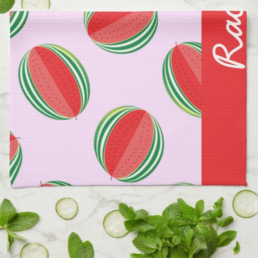 Sliced watermelon pattern on pink theedoek (Gevouwen)