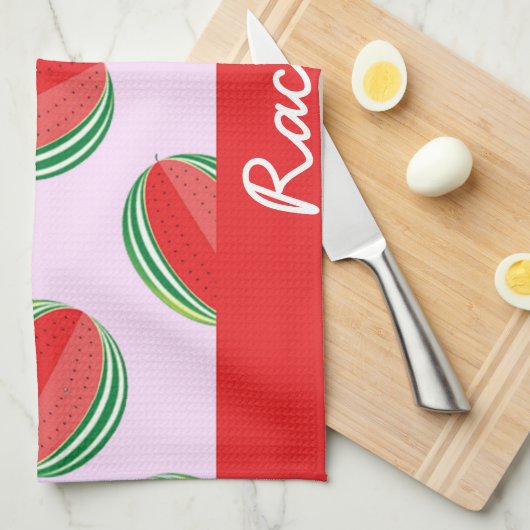Sliced watermelon pattern on pink theedoek (Quarter Fold)