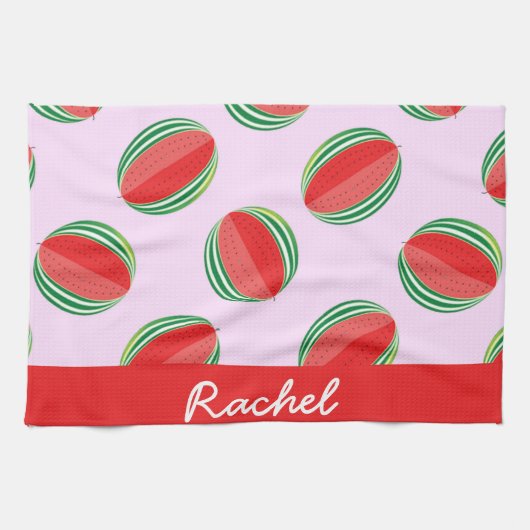 Sliced watermelon pattern on pink theedoek (Horizontaal)