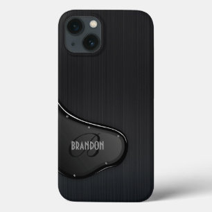 Slick Black Metallic Texture Monogram iPhone 13 Hoesje