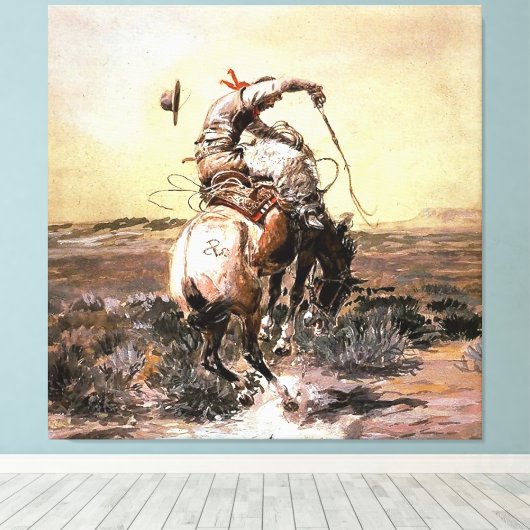 "Slick Rider" Westerne kunst van Charles M Russell Canvas Afdruk (Insitu (Houten vloer))