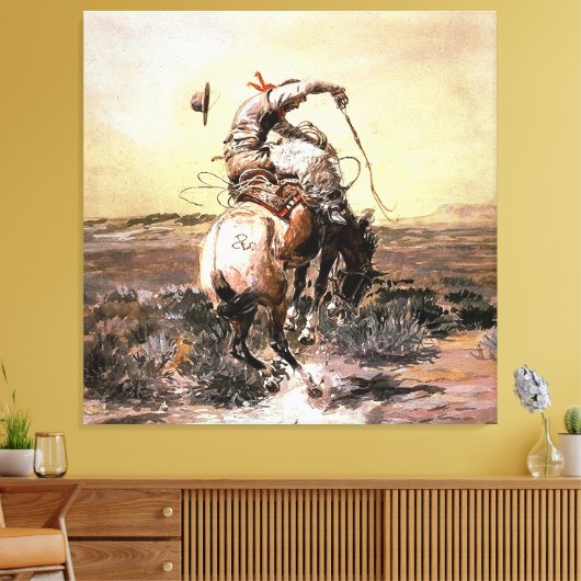 "Slick Rider" Westerne kunst van Charles M Russell Canvas Afdruk (Insitu (Woonkamer))