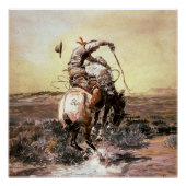 "Slick Rider" Westerne kunst van Charles M Russell Perfect Poster (Voorkant)