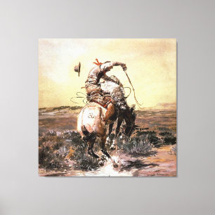 “Slick Rider” Westerse kunst van Charles M Russell Canvas Afdruk