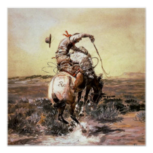 “Slick Rider” Westerse kunst van Charles M Russell Perfect Poster