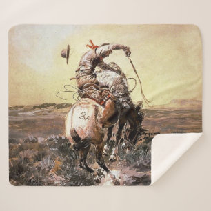 “Slick Rider” Westerse kunst van Charles M Russell Sherpa Deken