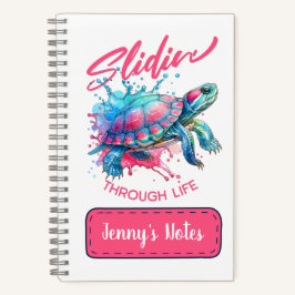 Slidin' Through Life Turtle Kleurrijke Waterverf Notitieboek