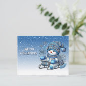 Sliding Snowman Holiday Christmas Briefkaart (Staand voorkant)
