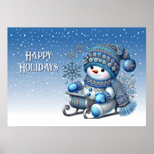 Sliding Snowman Kerstvakantie Poster
