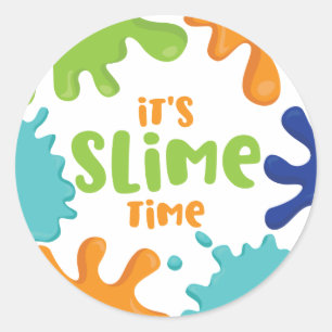 Slijm Tijd Verjaardagsfeest Borden Oranje Blauw Gr Ronde Sticker