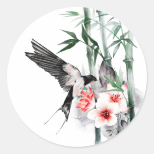 Slik door met Bamboe en bloemen Ronde Sticker