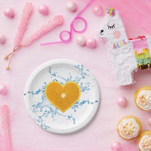 Slik van het Sinaasappel met de vorm van het hart Papieren Bordje (Feest)