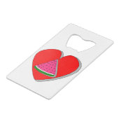 Slik van watermeloenen en rode harttekening kredietkaart flessenopener (Voorkant Gekanteld)