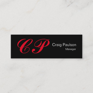 Slim Black Red Script Monogram Visitekaartje