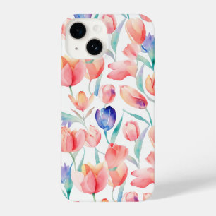 Slim Fit Waterverf Tulpen Patroon iPhone 14 Hoesje