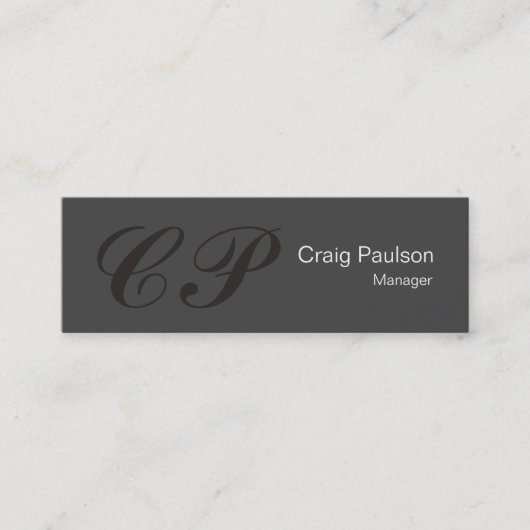 Slim Gray Calligraphy Monogram Visitekaartje (Voorkant)