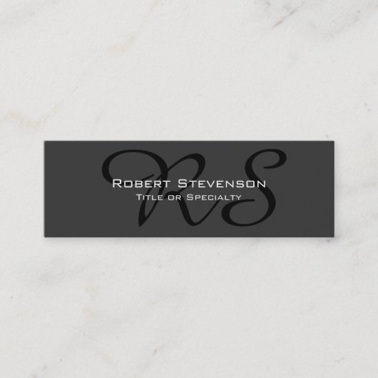 Slim Grey Black Script Monogram Visitekaartje (Voorkant)