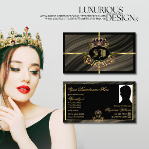 Slim Royal Bruine Gouden Kroon met Monogram Foto Visitekaartje