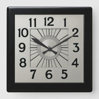 Slim zwart en zilveren Art Deco vierkante klok