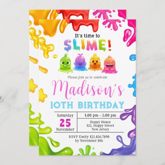 Slime Birthday Invitation (Devant / Derrière)