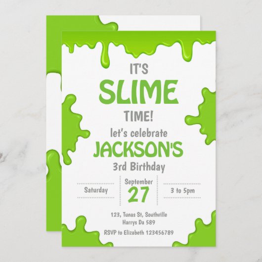 Slime Birthday Invitation (Devant / Derrière)