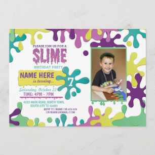 Slime Birthday Party Driving Photo Invite 6 7 8 9 Kaart