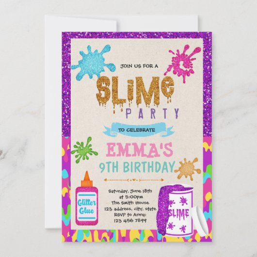 Slime meisje thema party Uitnodiging (Voorkant)