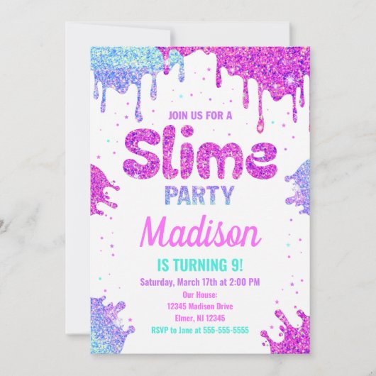 Slime Party Anniversday Invitation Parties scintil (Devant)