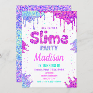 Slime Party Birthday Invitation Glitter Kaart