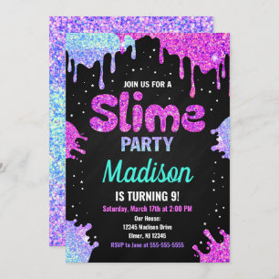 Slime Party Birthday Invitation Glitter Kaart